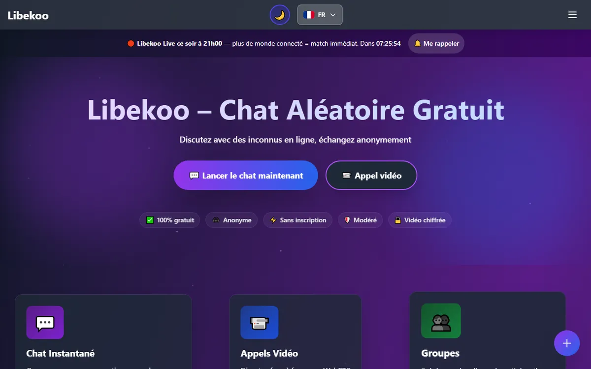 Libekoo home page — free random video and text chat