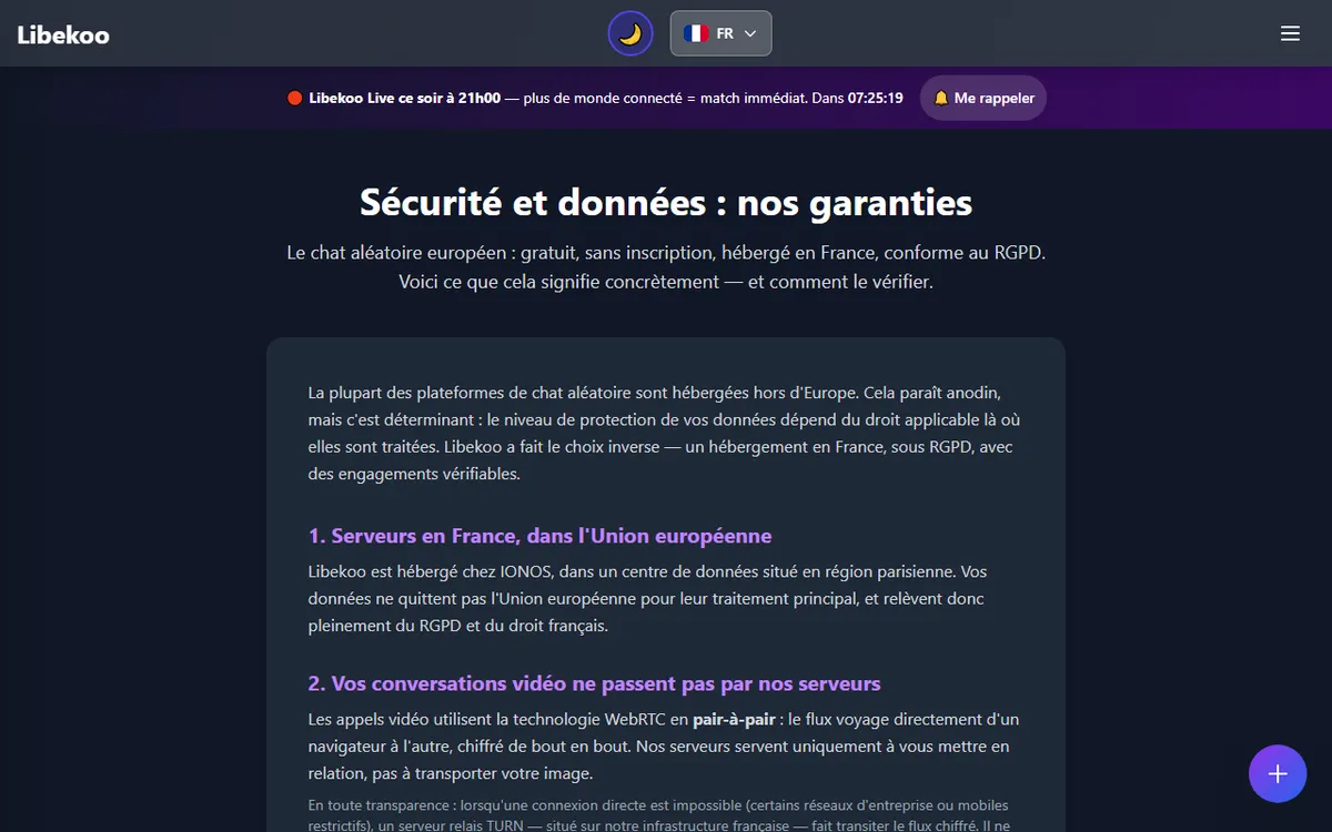 La page sécurité et données de Libekoo — garanties RGPD vérifiables